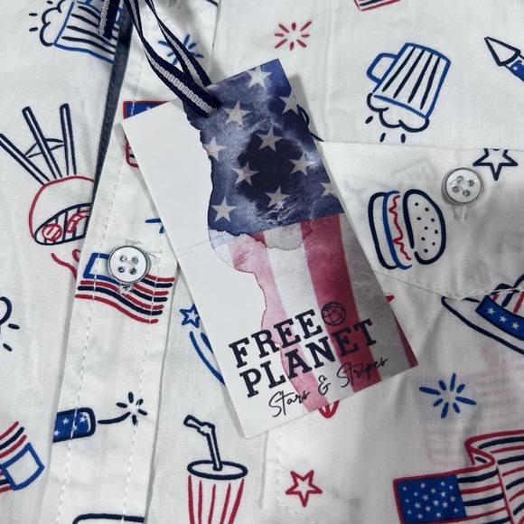 Free Planet USA 4th Of July Fireworks America Button Up Cotton Shirt Small NWT - Picture 4 of 8